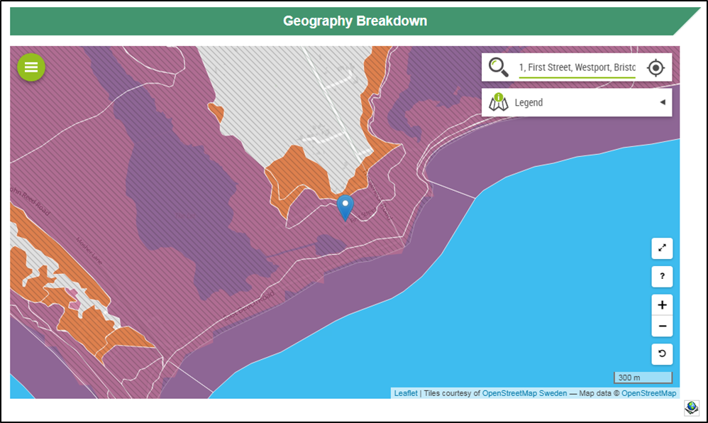The map is zoomed in on the location with a blue pin marking the selected address.